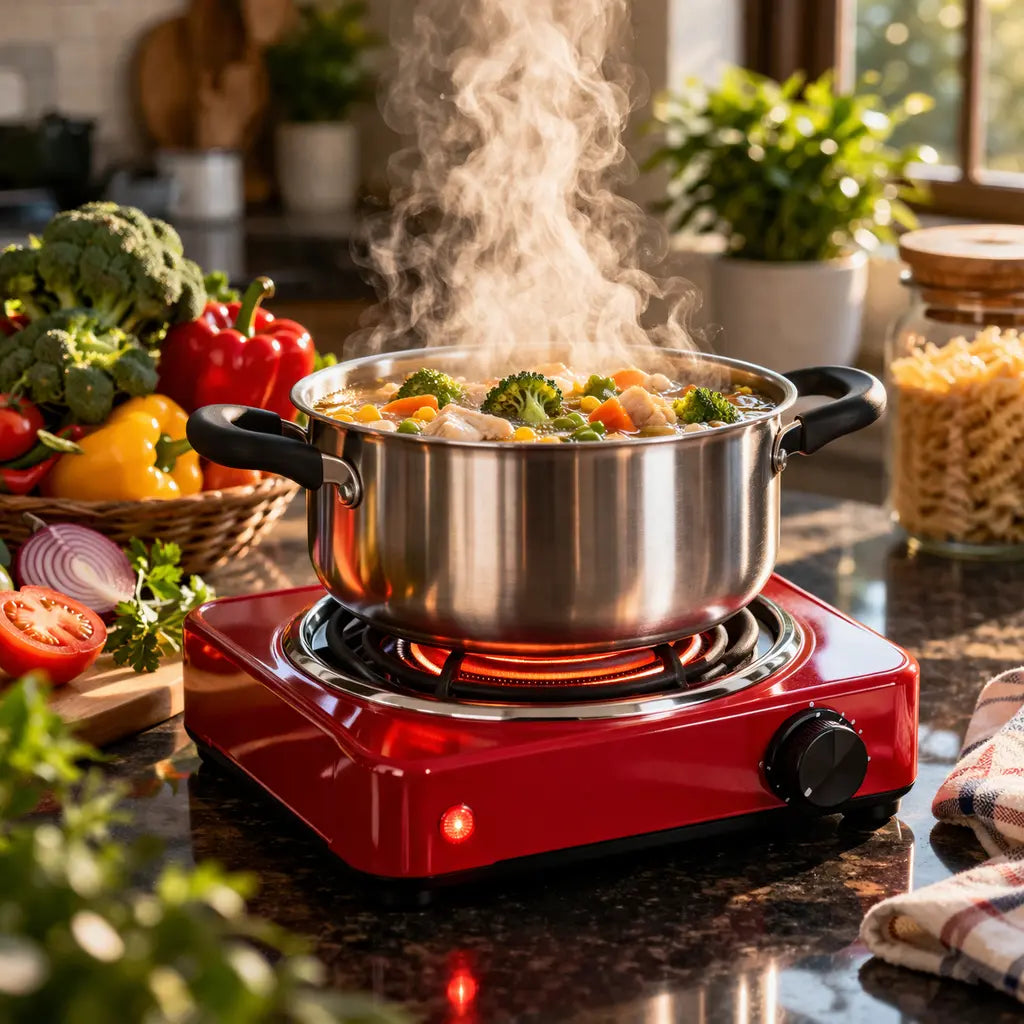 Electric Hot Plate 1000W Compact All Metal Cookware Compatible