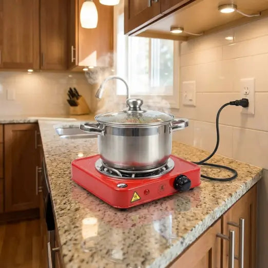 Electric Hot Plate 1000W Compact All Metal Cookware Compatible