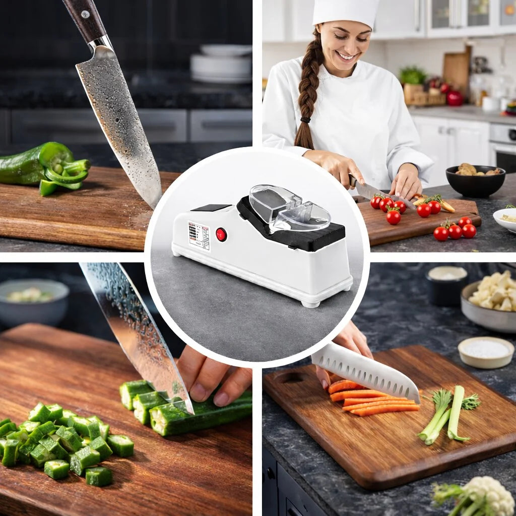 Electric Knife Sharpener 3-Stage USB Rechargeable Non-Slip Base