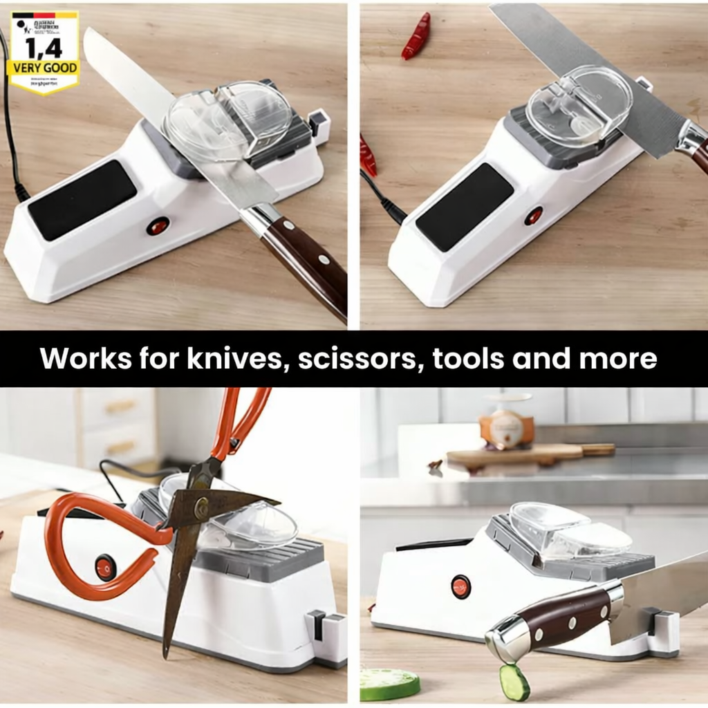 Electric Knife Sharpener Two-Stage Guide Slots Non-Slip Base