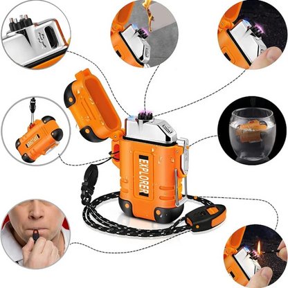 Electric Lighter Windproof Arc Ignition IP56 Waterproof USB-C Rechargeable