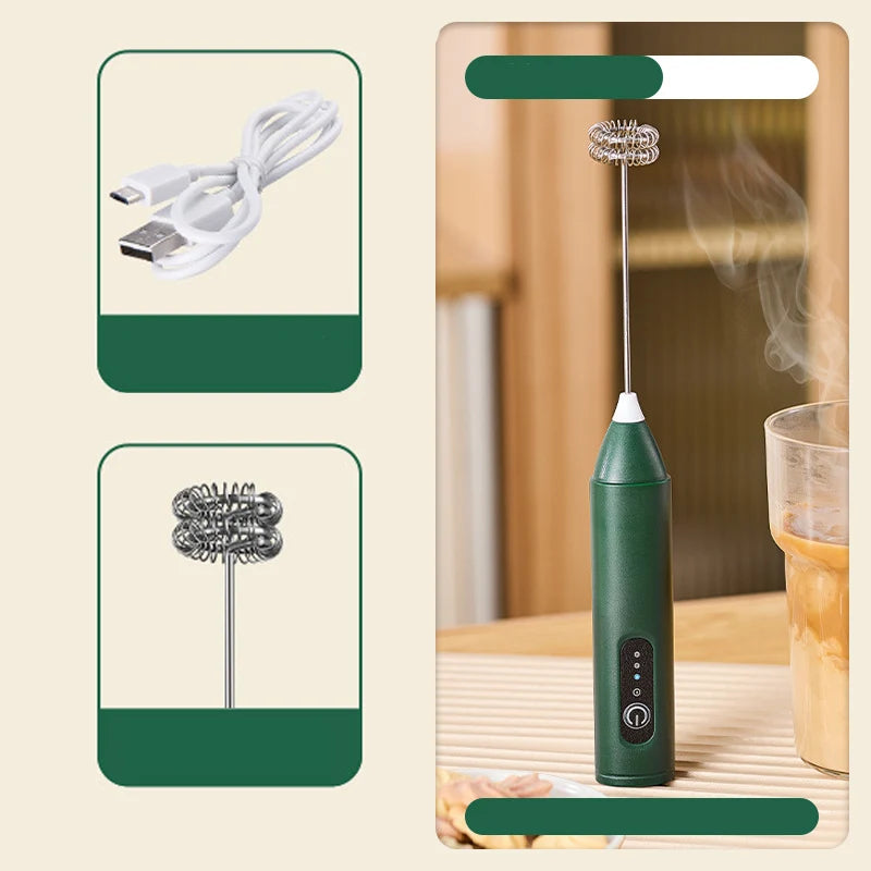 Electric Milk Frother 3-Speed USB Rechargeable Stainless Steel Whisk