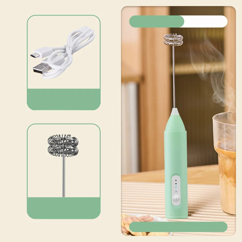 Electric Milk Frother 3-Speed USB Rechargeable Stainless Steel Whisk