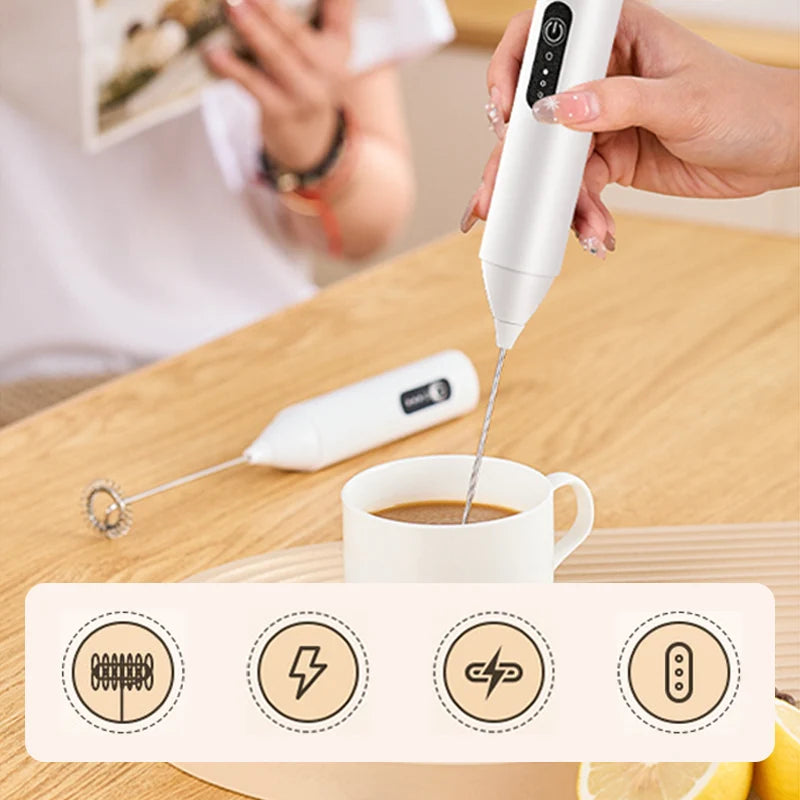 Electric Milk Frother 3-Speed USB Rechargeable Stainless Steel Whisk