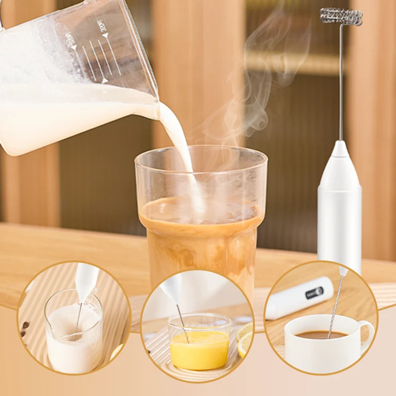 Electric Milk Frother 3-Speed USB Rechargeable Stainless Steel Whisk