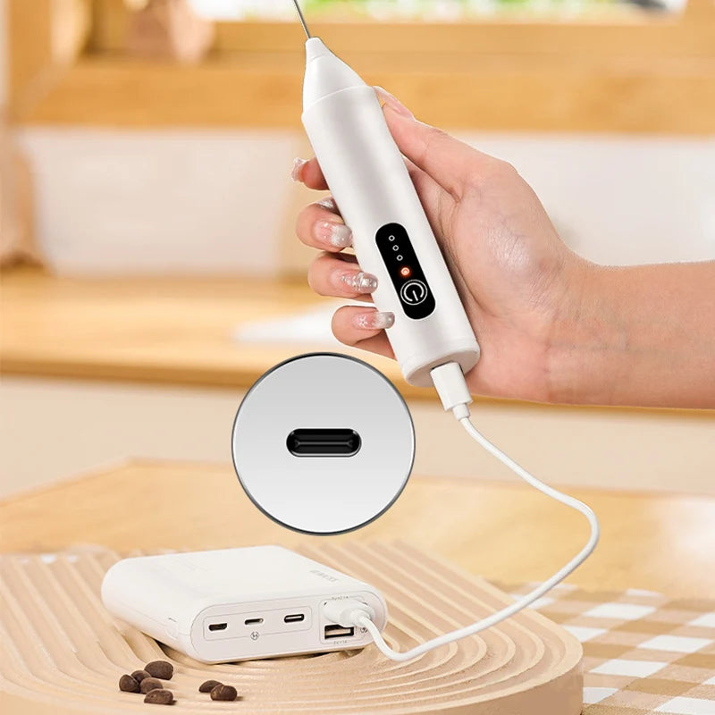 Electric Milk Frother 3-Speed USB Rechargeable Stainless Steel Whisk