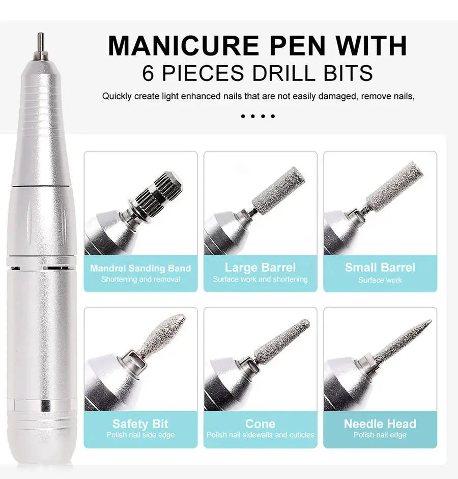 Electric Nail Drill 45,000 RPM Aluminum Handpiece & USB-C Charging