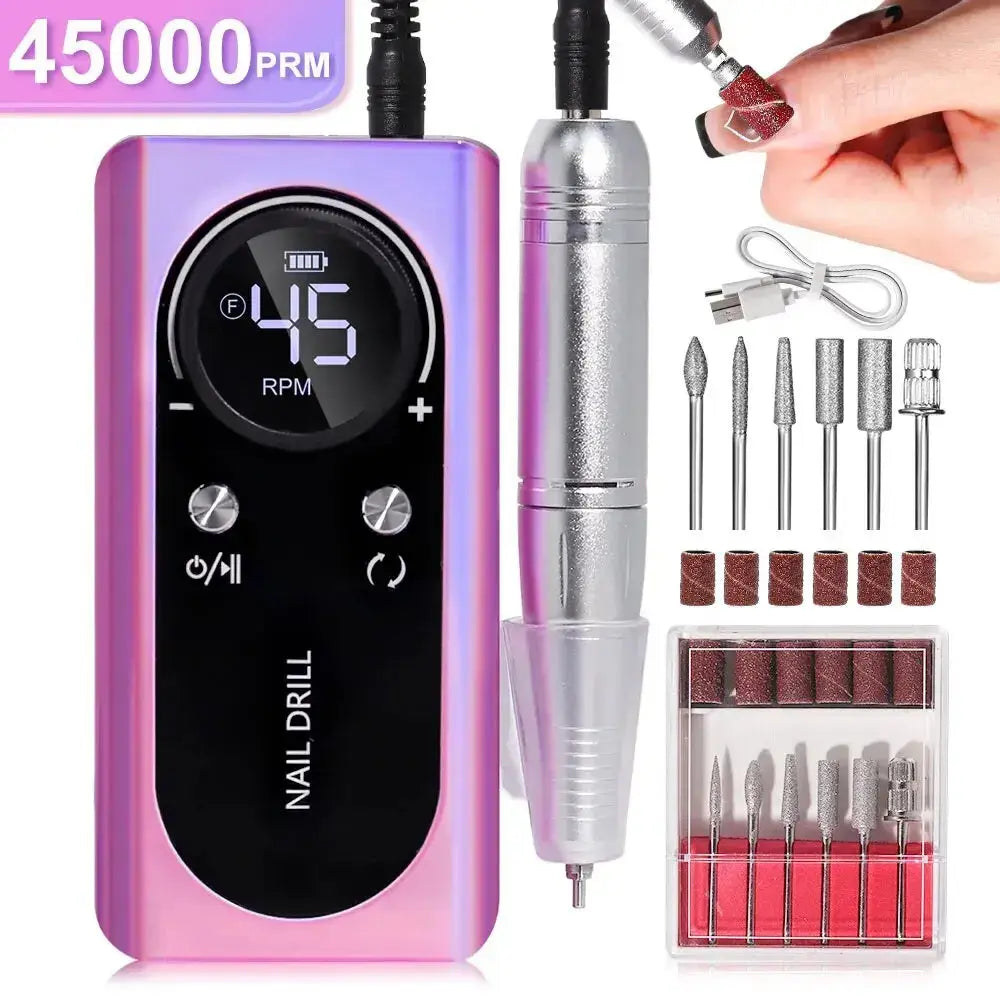 Electric Nail Drill 45,000 RPM Aluminum Handpiece & USB-C Charging