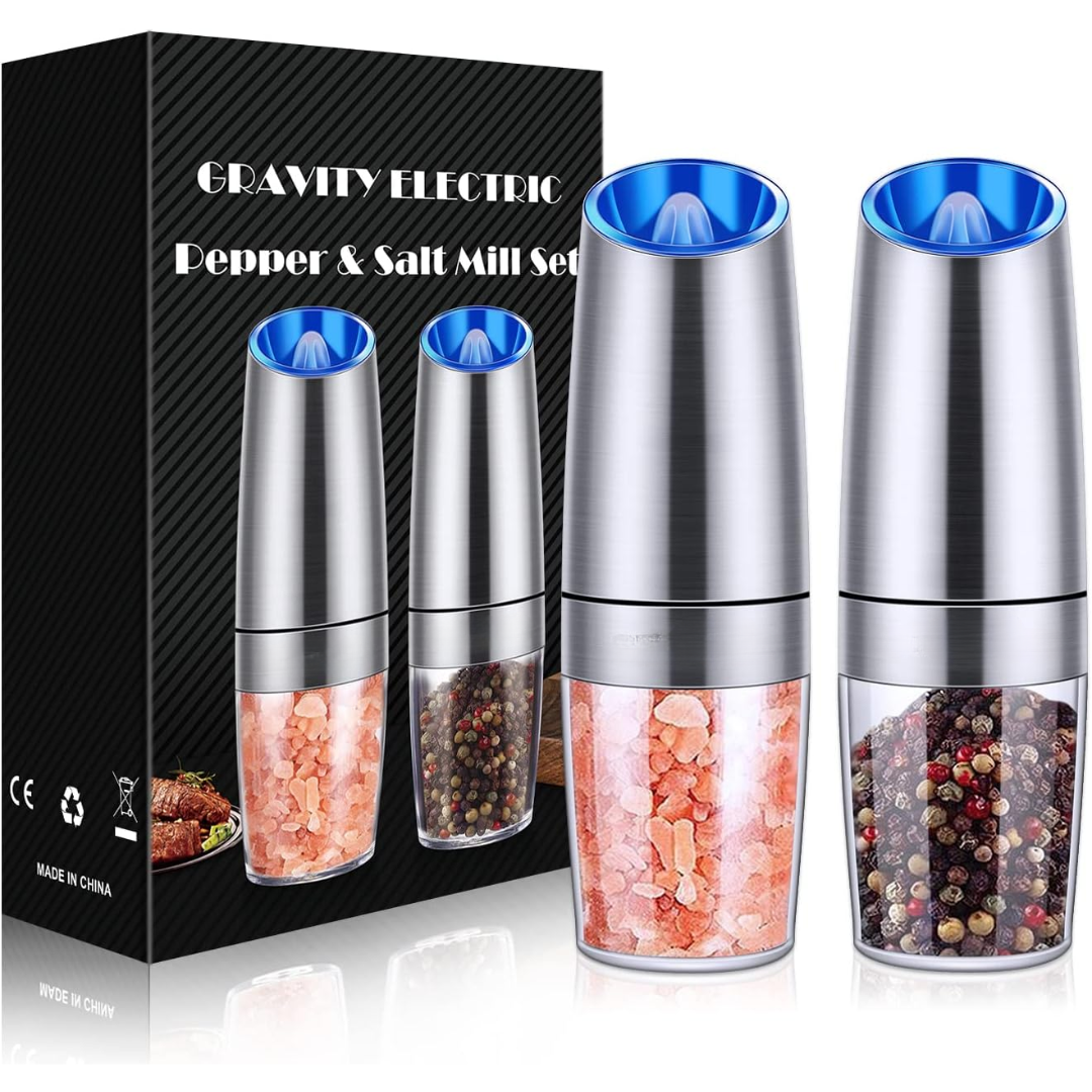 Electric Pepper & Salt Grinder Set Rechargeable One-Handed LED