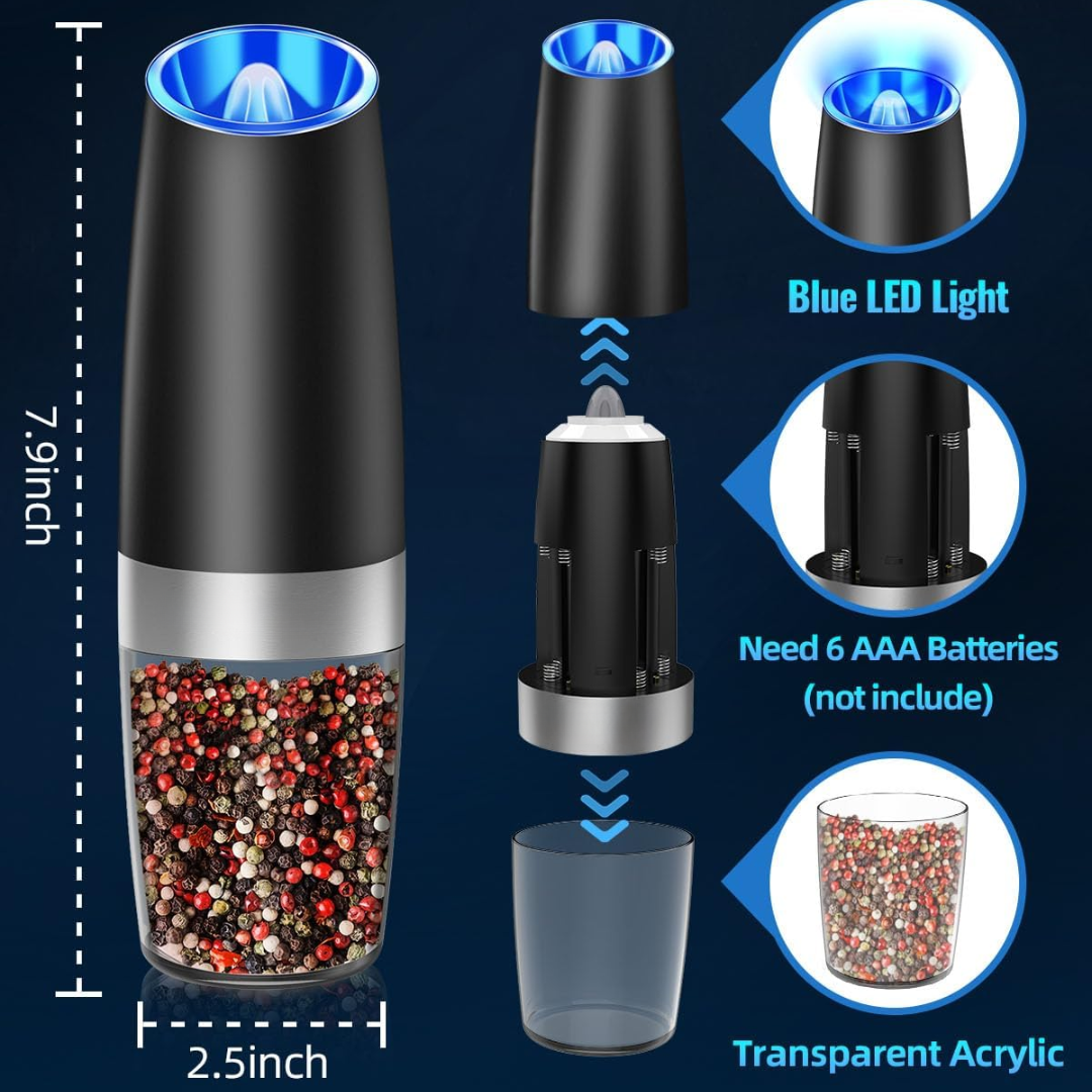 Electric Pepper & Salt Grinder Set Rechargeable One-Handed LED