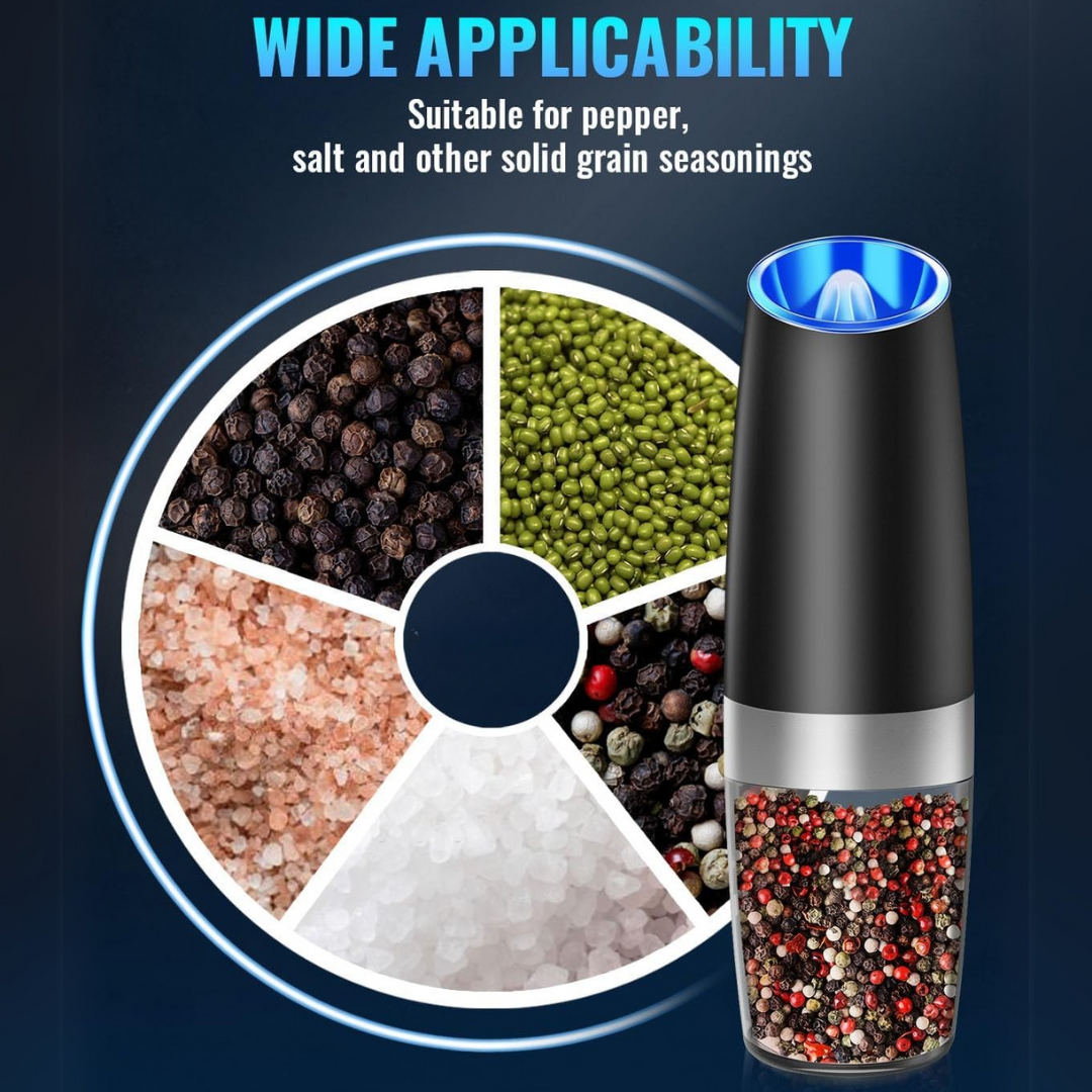 Electric Pepper & Salt Grinder Set Rechargeable One-Handed LED