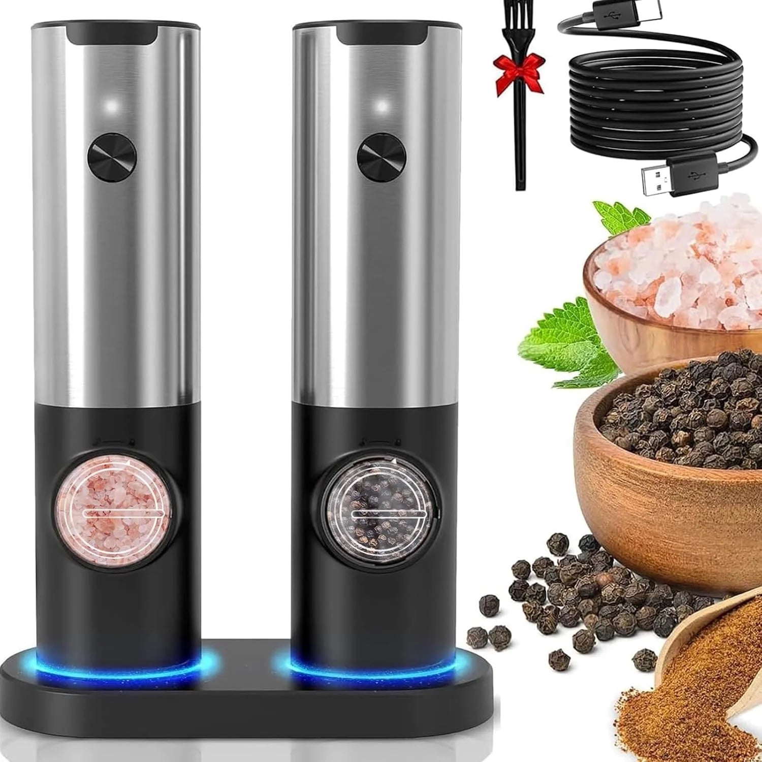 Electric Spice Grinder Set Stainless Steel USB-C Two-Pack