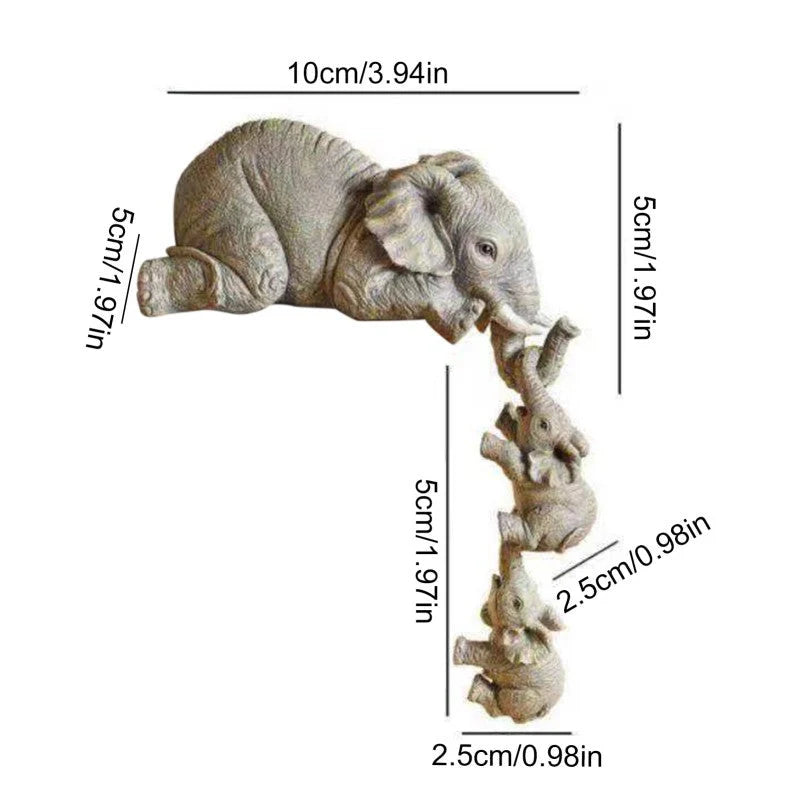 Elephant Figurine Set Mother & Baby Edge-Hanging 3-Piece