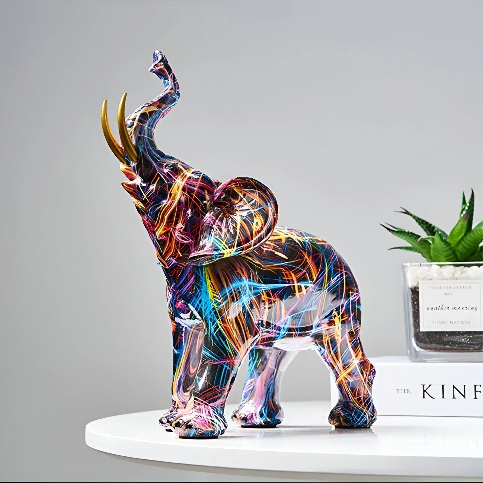 Elephant Statue Handcrafted Multicolored Resin