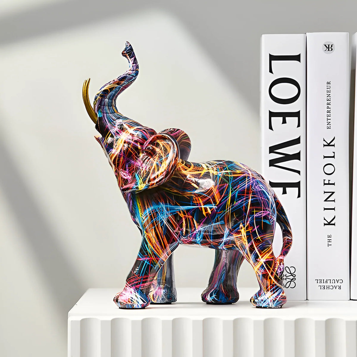 Elephant Statue Handcrafted Multicolored Resin