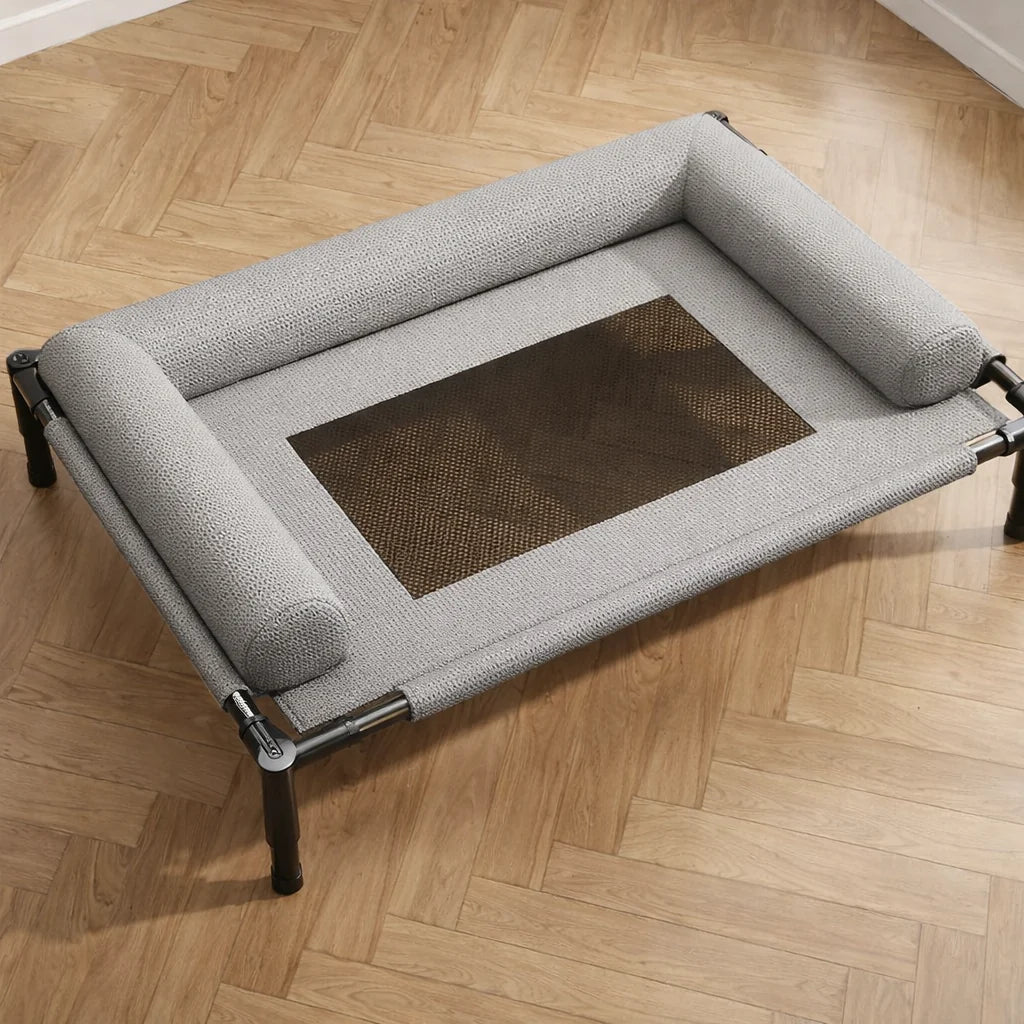 Elevated Dog Bed Steel Frame Ventilated Rattan Mesh