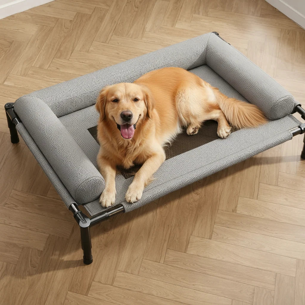Elevated Dog Bed Steel Frame Ventilated Rattan Mesh
