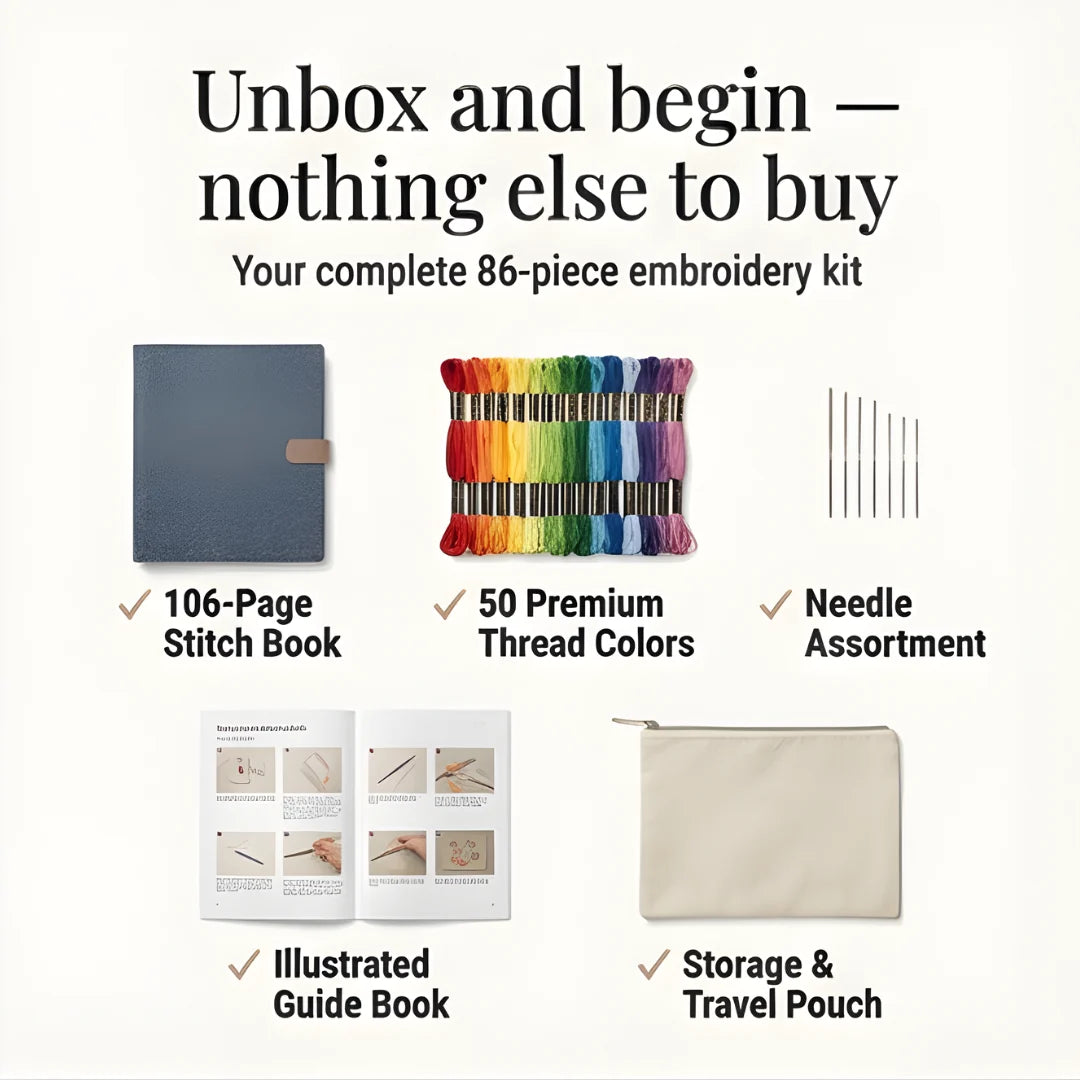 Embroidery Kit 106 Removable Linen Patterns & Bamboo Hoop