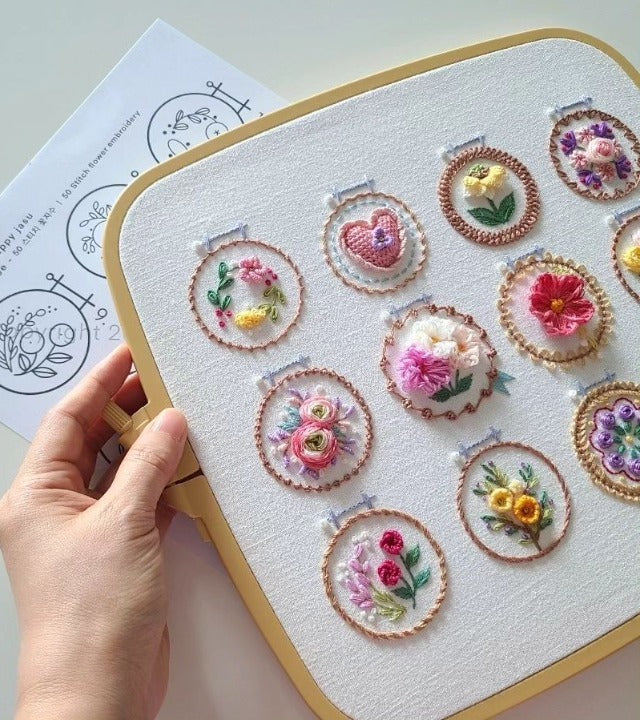 Embroidery Kit 12 Printed Linen Designs All-Inclusive