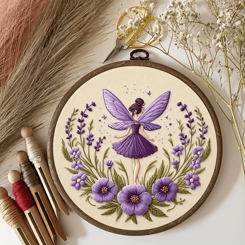 Embroidery Kit Complete Beginner Pre-Printed 20 cm Wooden Hoop