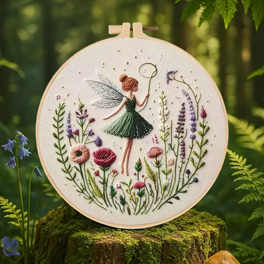 Embroidery Kit Complete Beginner Pre-Printed 20 cm Wooden Hoop