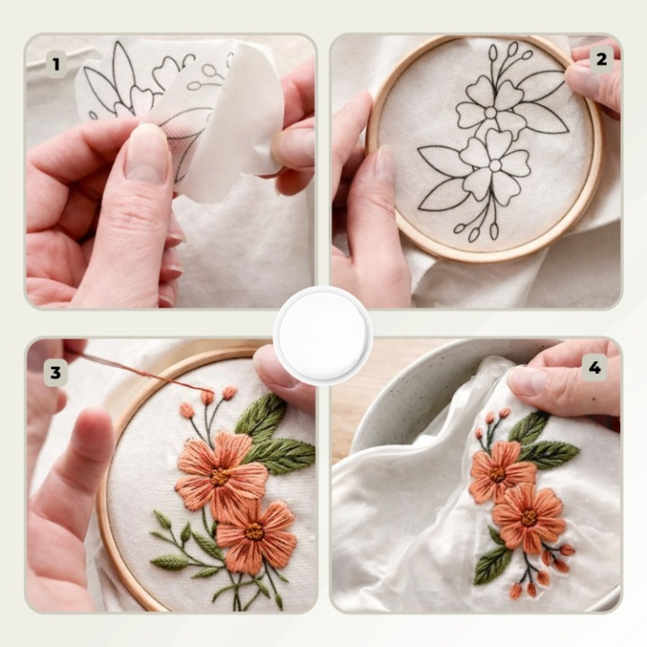 Embroidery Kit Water-Soluble Templates 50 Color Threads & Needles
