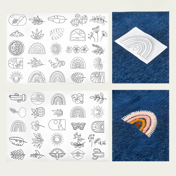 Embroidery Kit Water-Soluble Templates 50 Color Threads & Needles