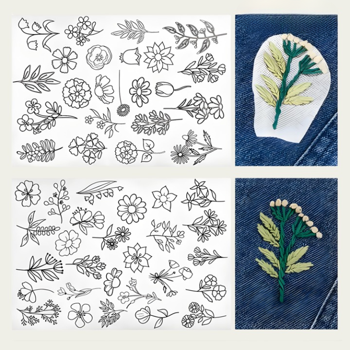 Embroidery Kit Water-Soluble Templates 50 Color Threads & Needles