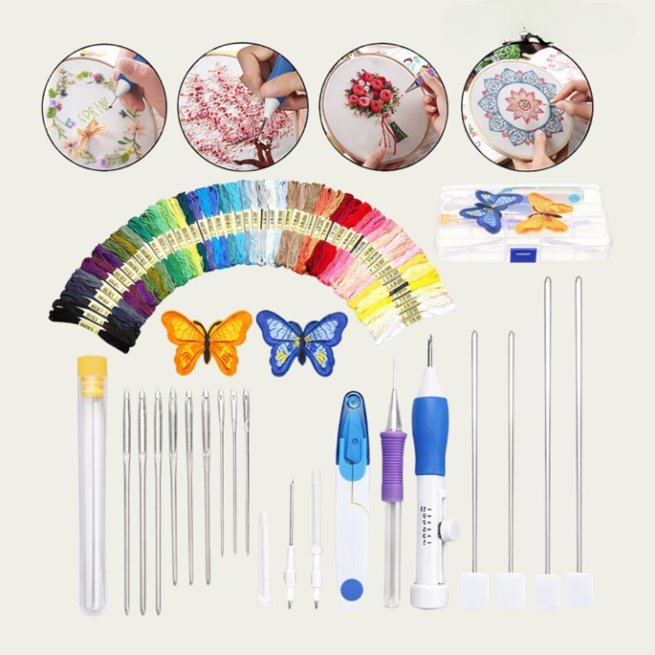 Embroidery Kit Water-Soluble Templates 50 Color Threads & Needles