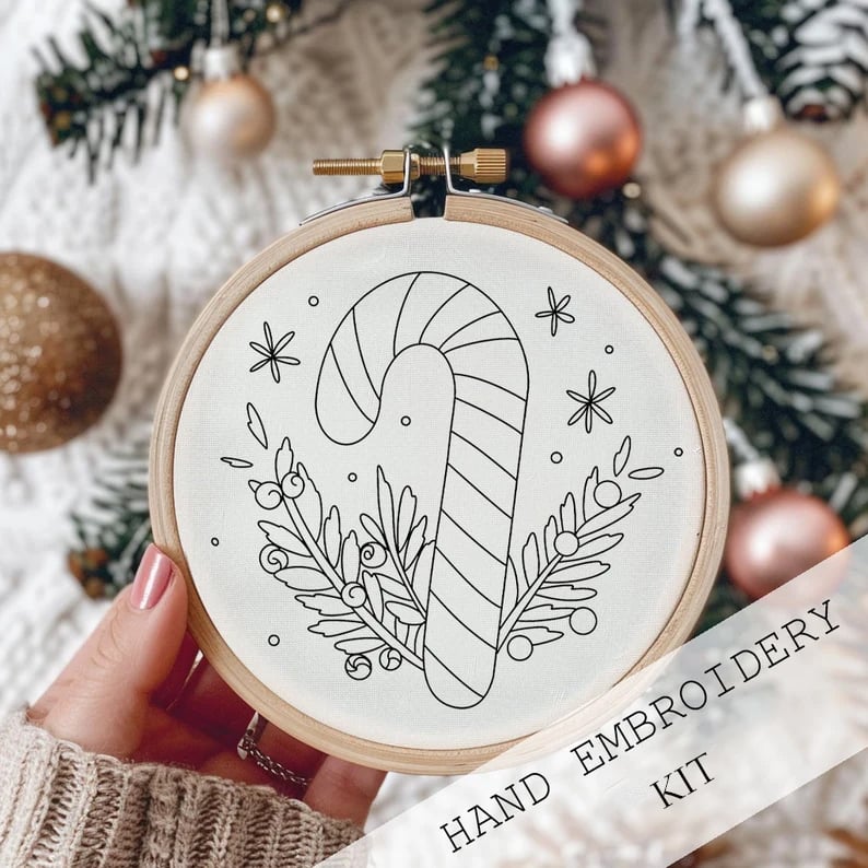Embroidery Kit Winter Village Beginner Friendly 8-Inch Hoop