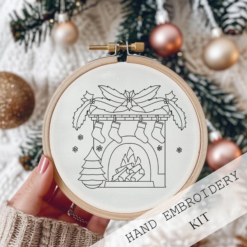 Embroidery Kit Winter Village Beginner Friendly 8-Inch Hoop