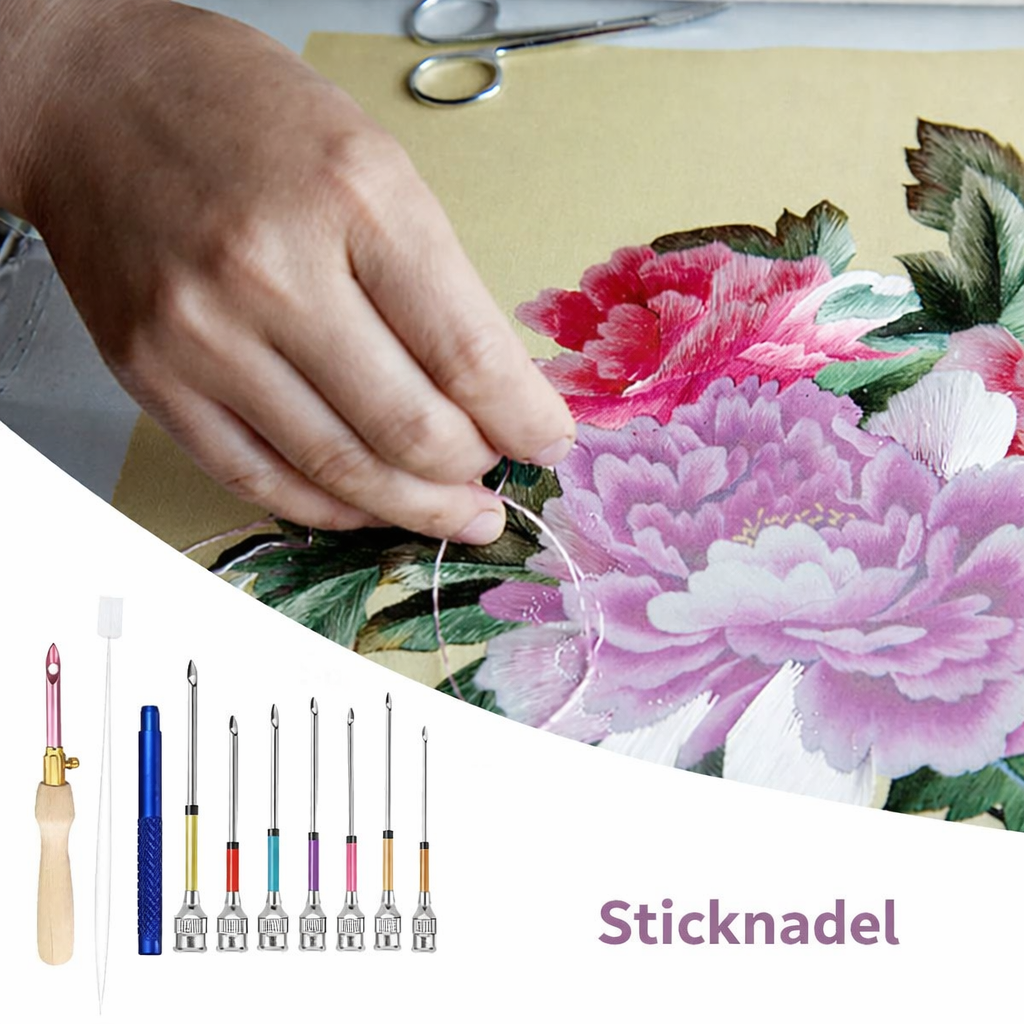 Embroidery Punch Needle Tool Ergonomic Wood Handle Interchangeable Needles