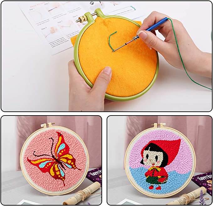 Embroidery Punch Needle Tool Ergonomic Wood Handle Interchangeable Needles