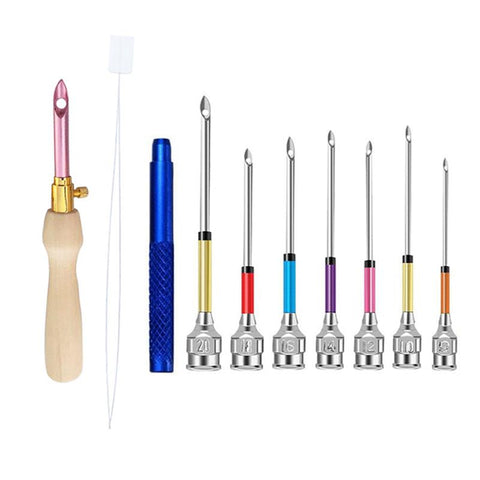 Embroidery Punch Needle Tool Ergonomic Wood Handle Interchangeable Needles