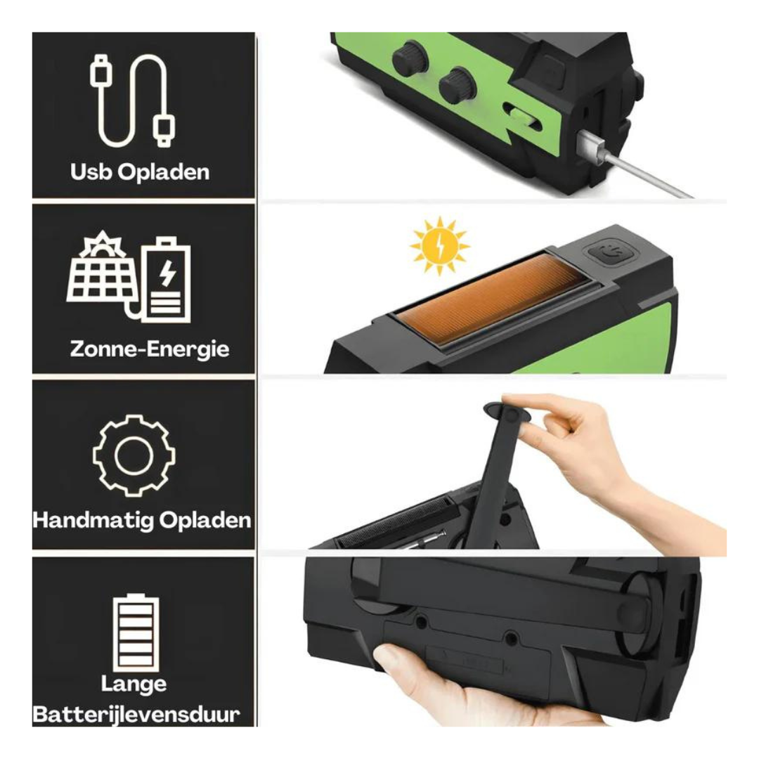 Emergency Radio Solar & Crank Charging LED SOS Weatherproof