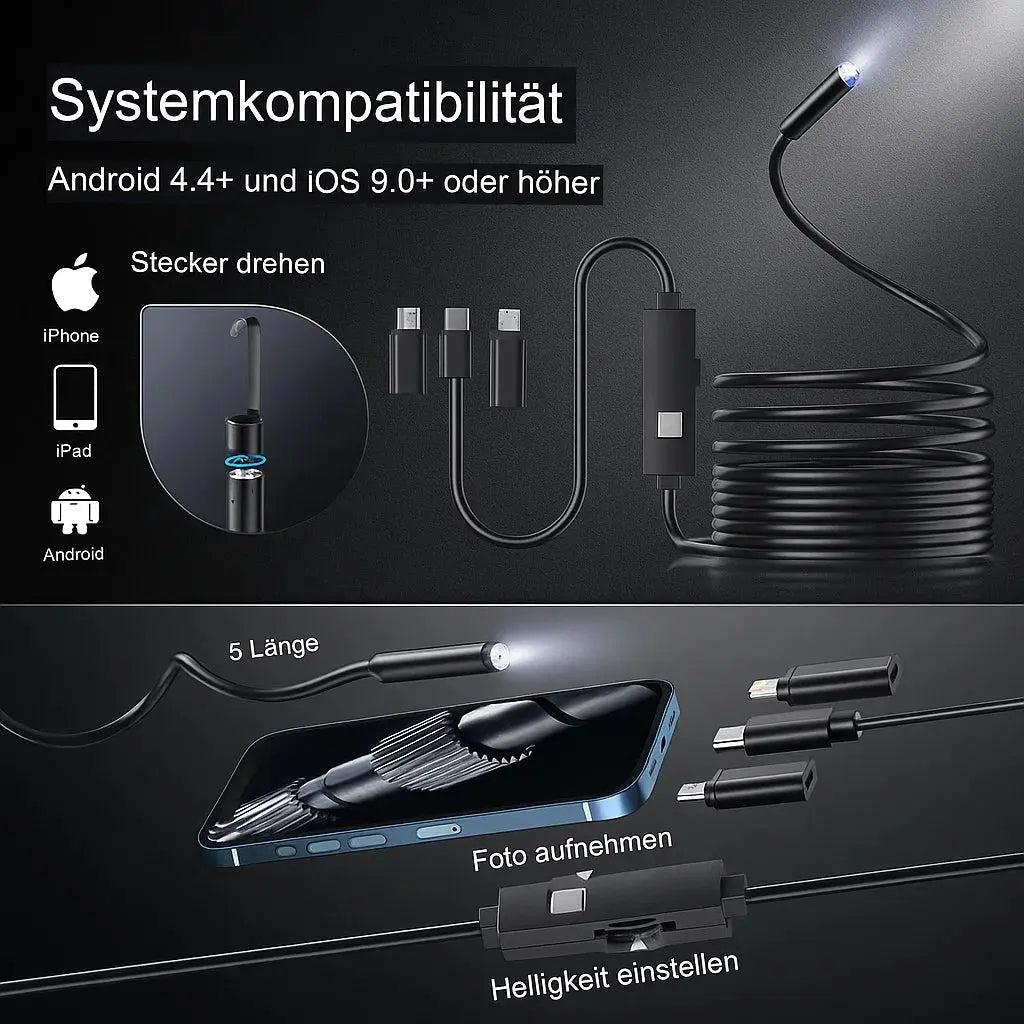 Endoscope Camera Plug-And-Play 16.4-Foot HD Waterproof
