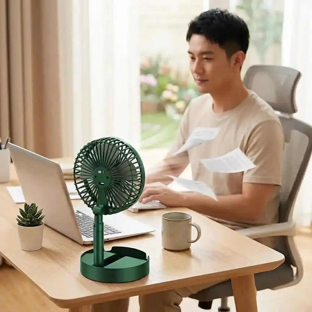 Extendable Table Fan Telescopic Stand & Phone Holder USB
