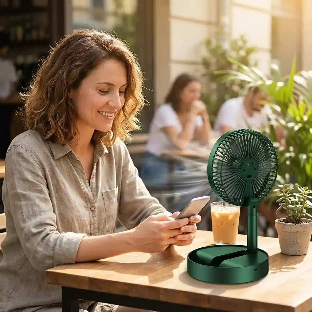 Extendable Table Fan Telescopic Stand & Phone Holder USB