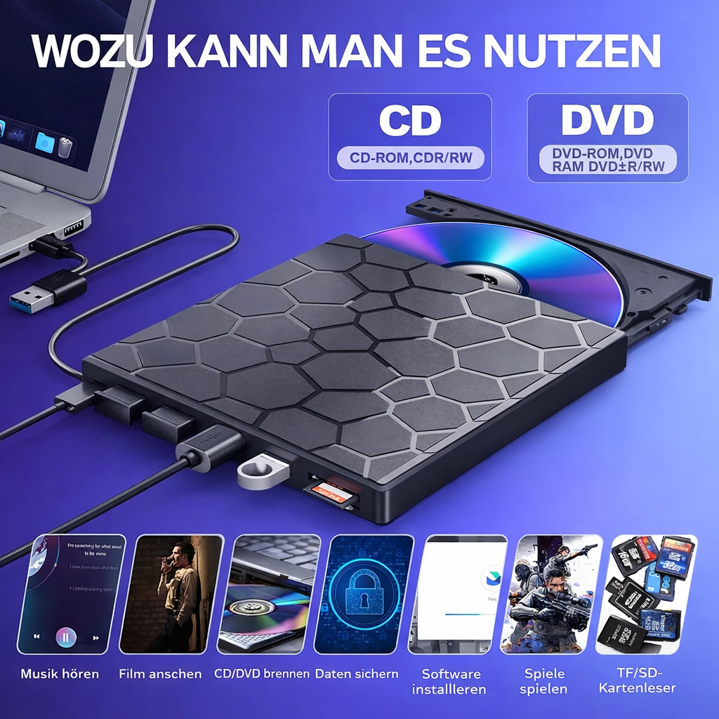 External CD/DVD Drive USB-C Hub SD & MicroSD Reader