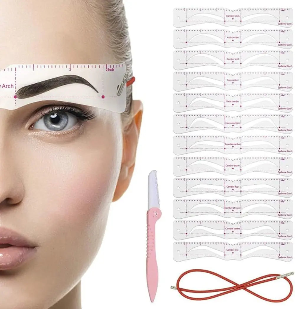 Eyebrow Stencil Set 12 Reusable Shapes Adjustable Band