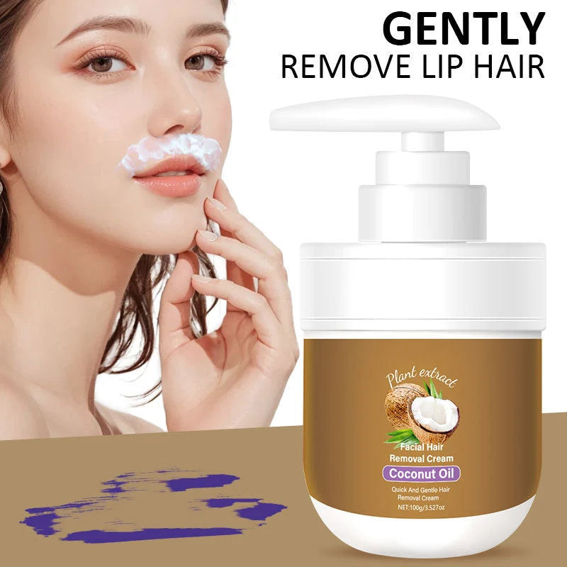 Facial Hair Removal Cream Plant-Based Coconut Oil & Aloe