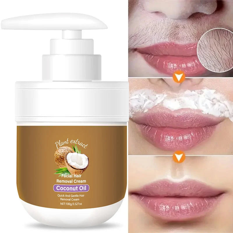 Facial Hair Removal Cream Plant-Based Coconut Oil & Aloe