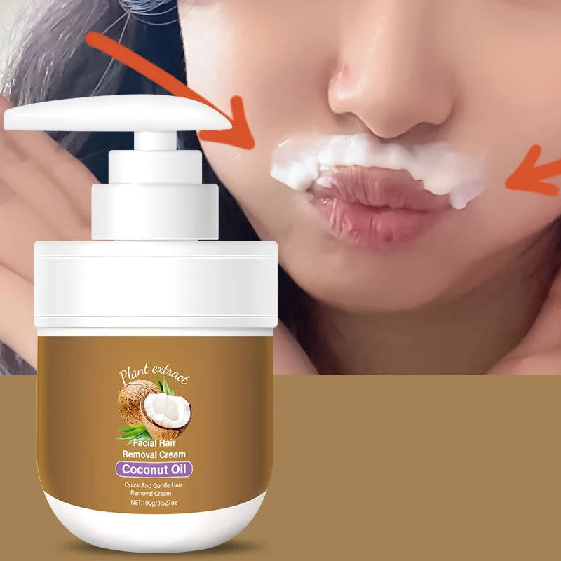Facial Hair Removal Cream Plant-Based Coconut Oil & Aloe