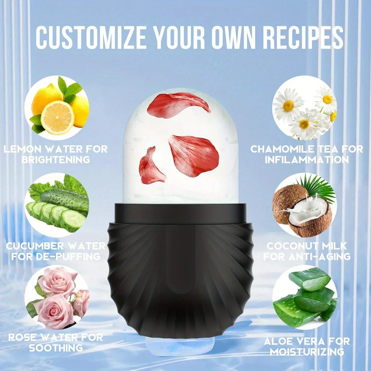 Facial Ice Roller Reusable Silicone Ergonomic Handle & Storage Case