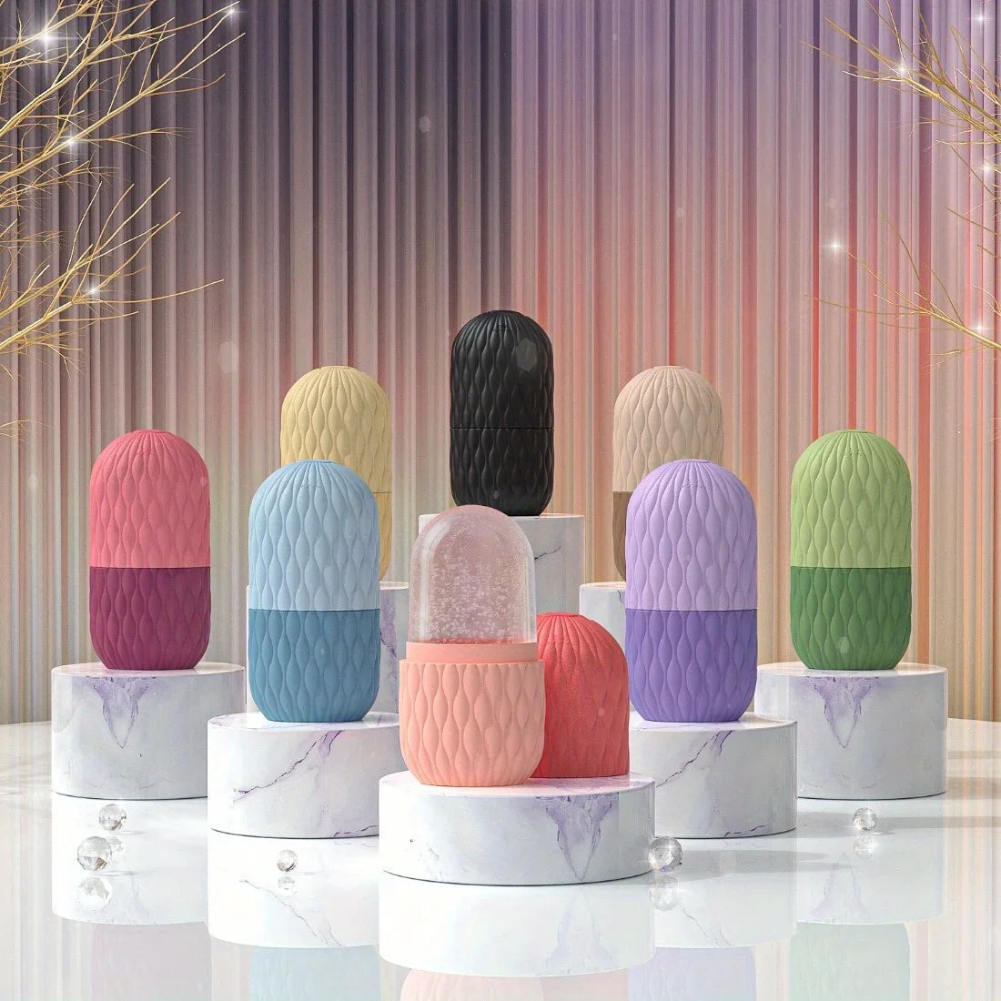 Facial Ice Roller Reusable Silicone Ergonomic Handle & Storage Case