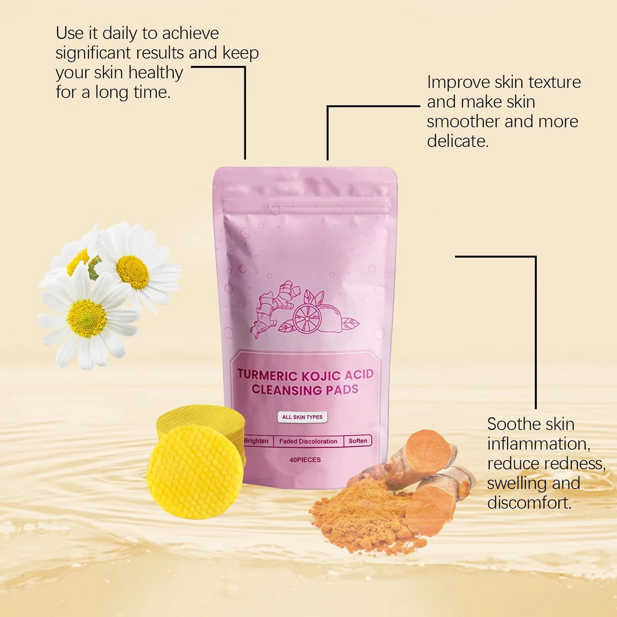 Facial Pads Turmeric & Lemon Peel Pack of 40