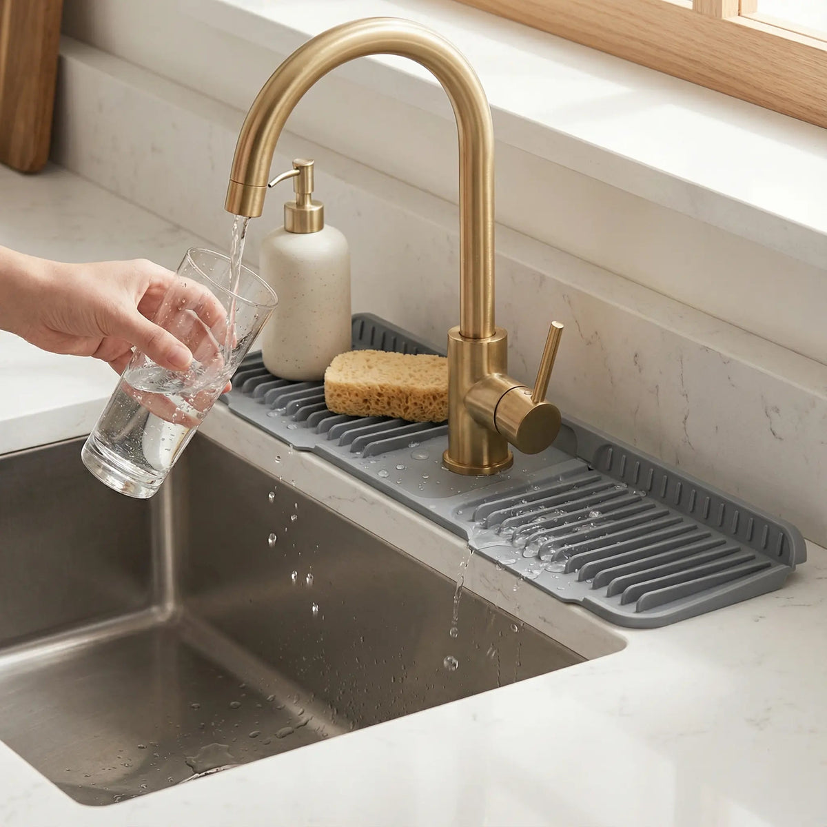 Faucet Drip Mat Grooved Silicone Non-Slip