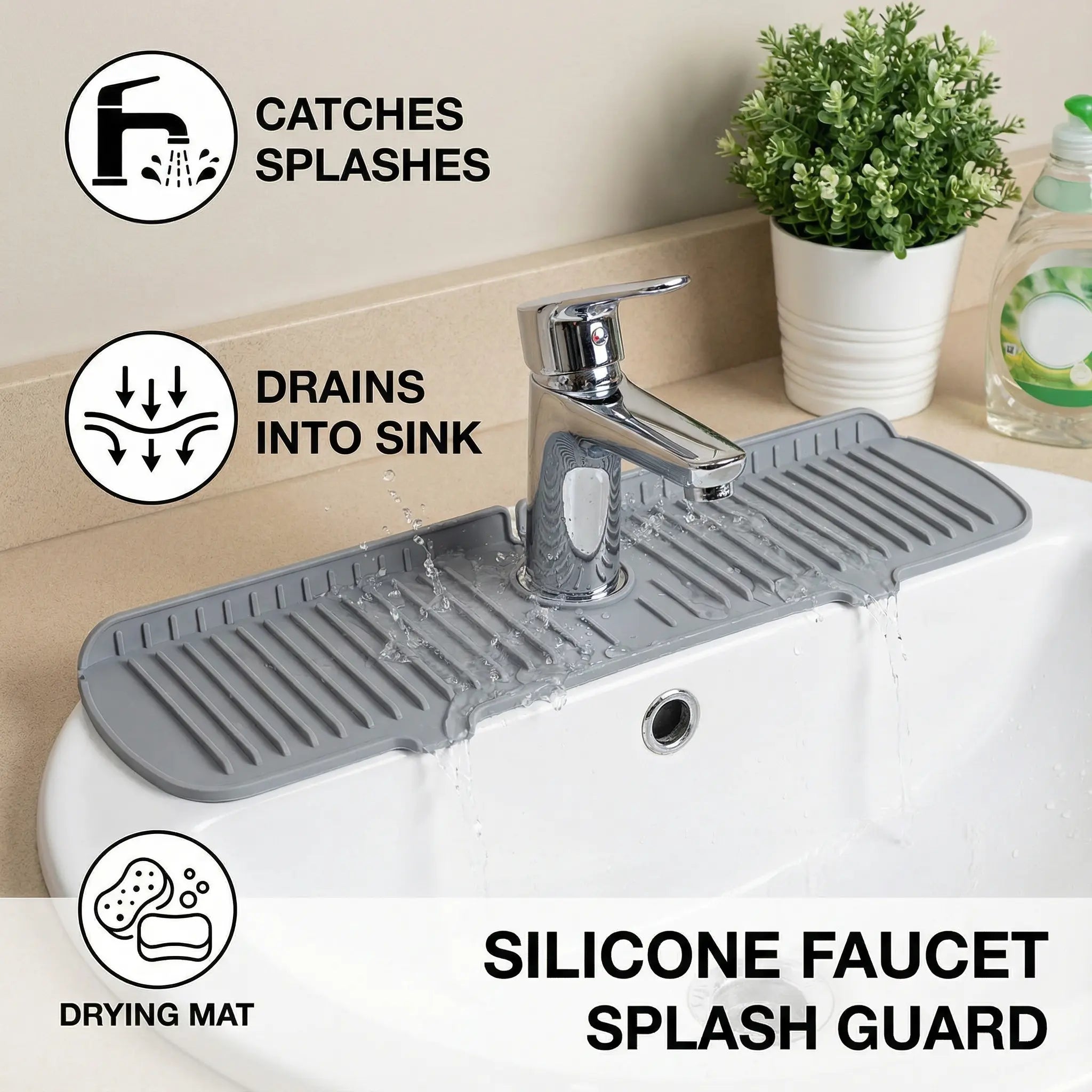 Faucet Drip Mat Grooved Silicone Non-Slip