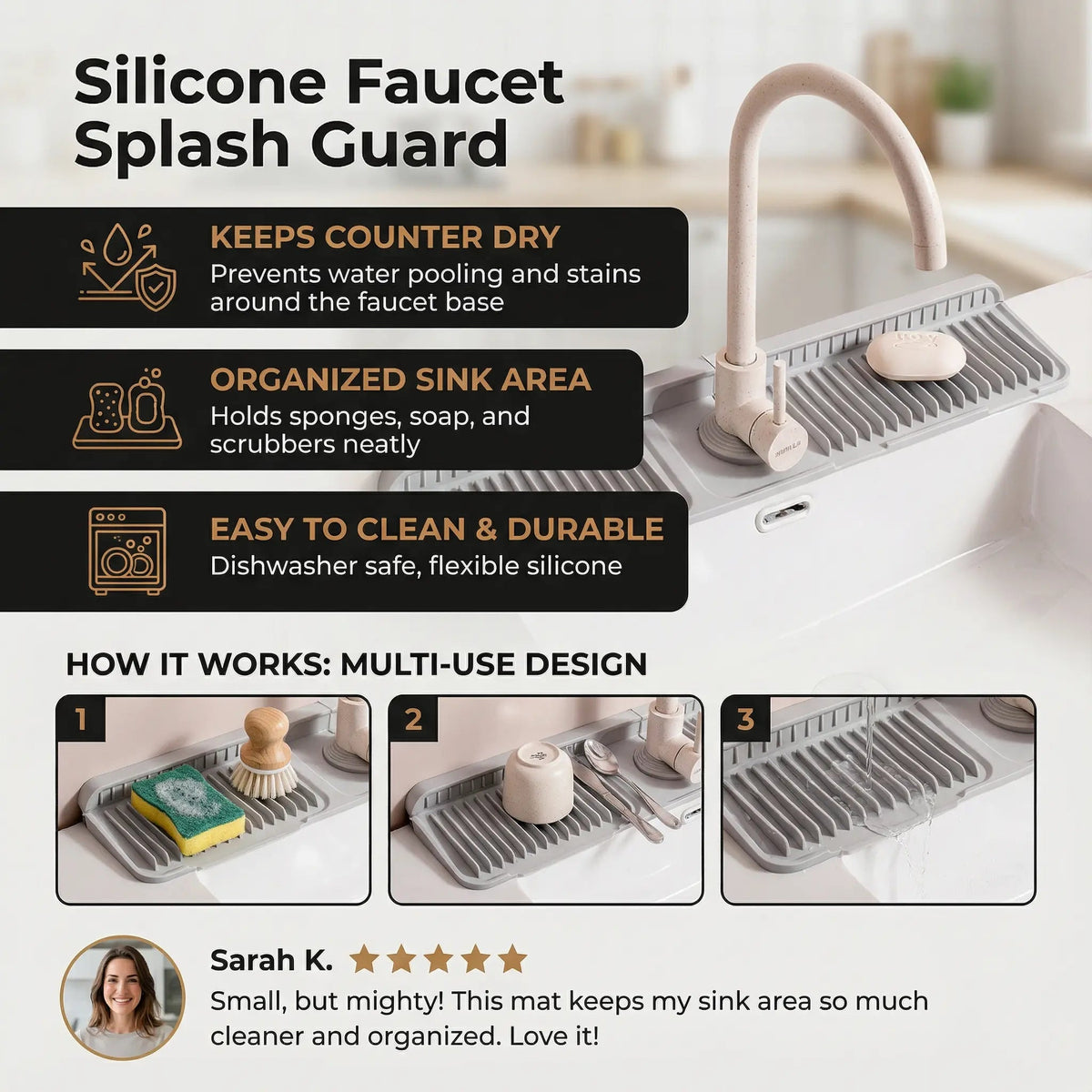 Faucet Drip Mat Grooved Silicone Non-Slip