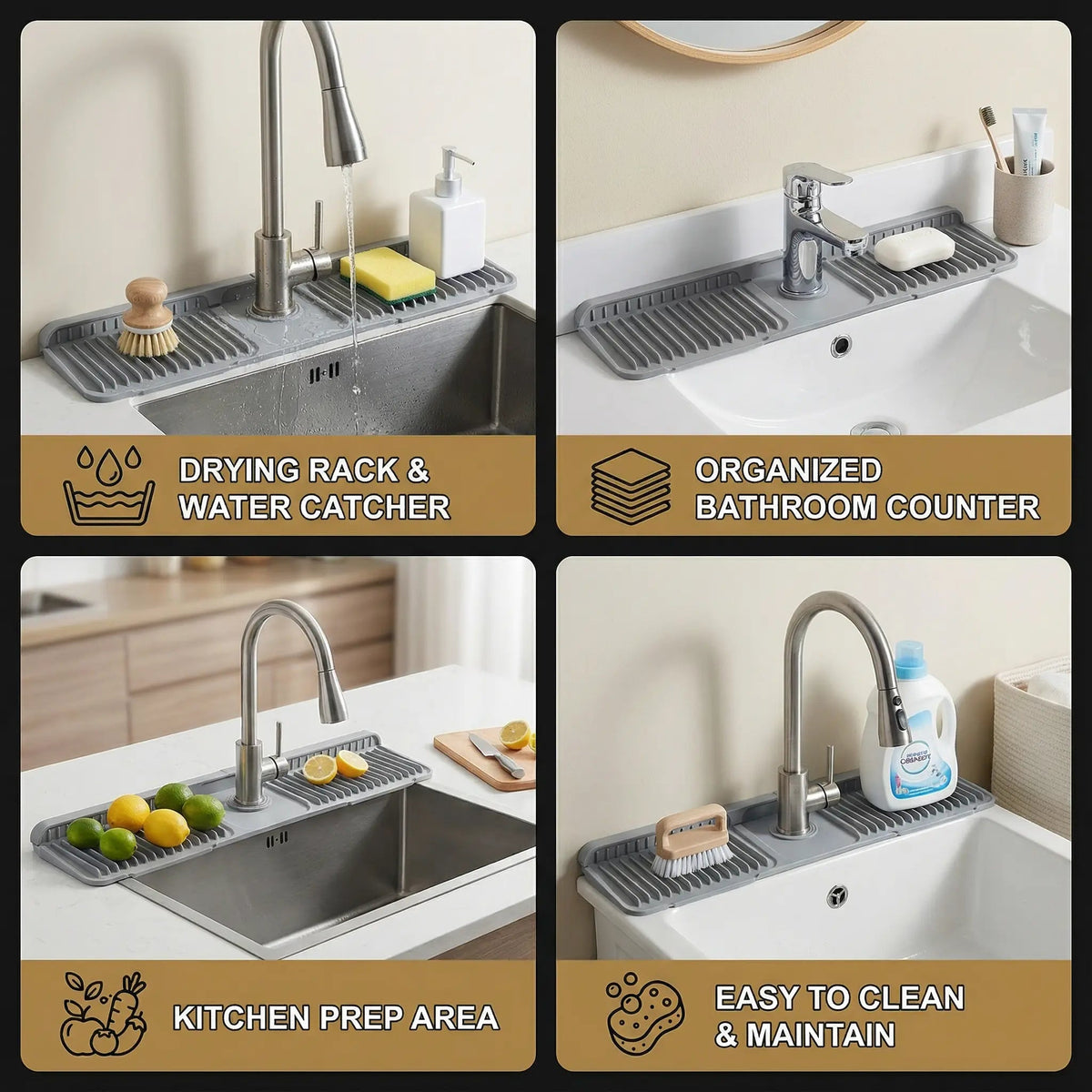 Faucet Drip Mat Grooved Silicone Non-Slip
